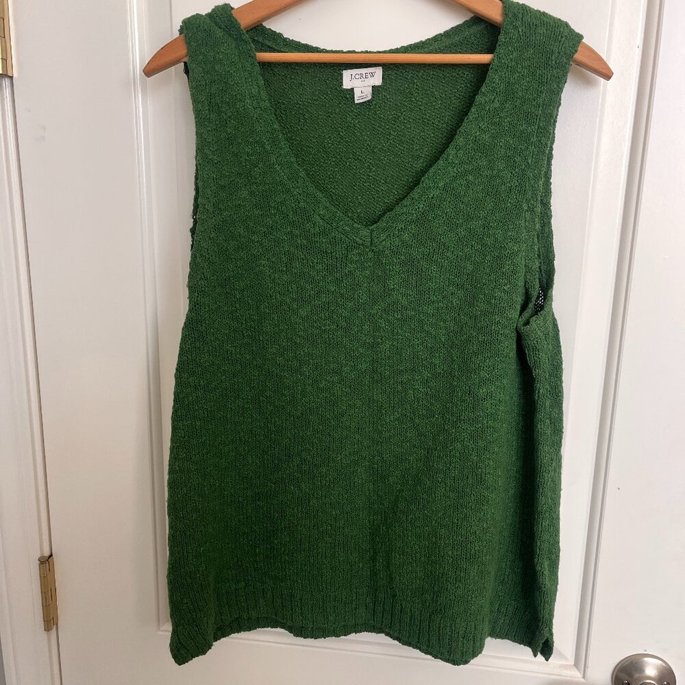 J.Crew Bouclé Textured V-Neck Sweater Tank Green Large